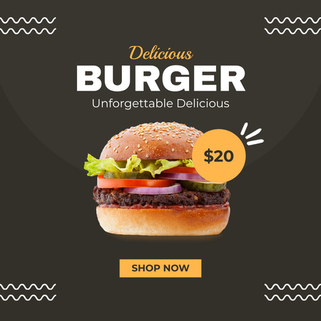 Delicious Burger Sale Offer in Brown Instagram Modelo de Design