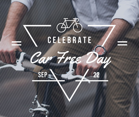 Man Cycling in City on Car Free Day Facebook Design Template