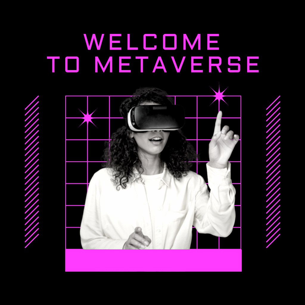 Woman with Curly Hair Wearing VR Glasses Instagram Πρότυπο σχεδίασης