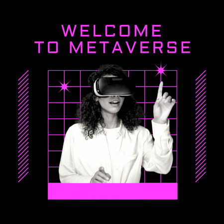 Woman with Curly Hair Wearing VR Glasses Instagram Design Template