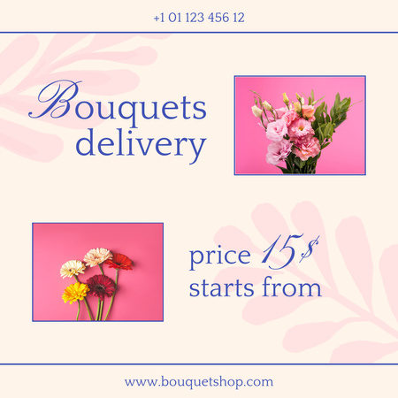 Designvorlage Helle Blumen für Blumensträuße Lieferservice Anzeige für Instagram