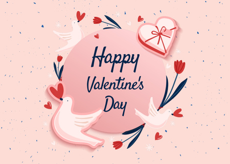 Valentine's Day Holiday With Doves And Flowers Postcard 5x7in Šablona návrhu