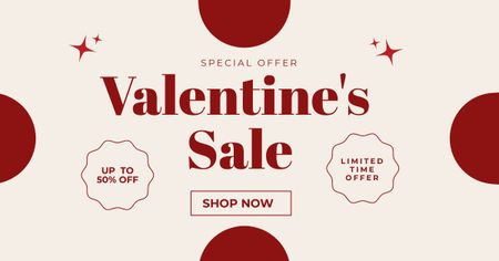 Valentine's Day Sale Announcement on White and Red Facebook AD Πρότυπο σχεδίασης