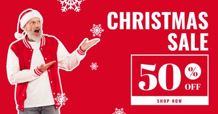 Санта в современной куртке на рождественской распродаже Facebook AD – шаблон для дизайна