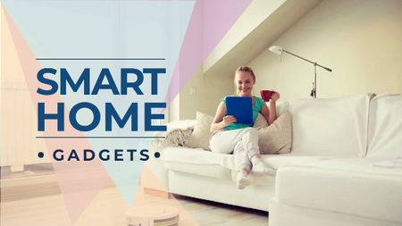 Smart Home ad with Woman using Vacuum Cleaner Title Πρότυπο σχεδίασης