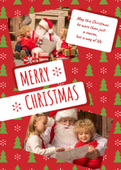Festive Christmas Greeting With Kids and Santa Claus