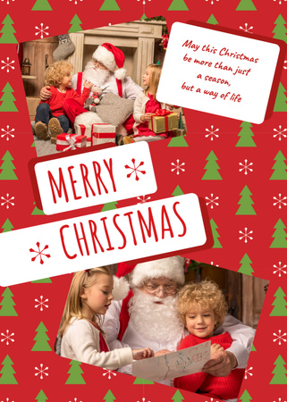 Festive Christmas Greeting With Kids and Santa Claus Postcard 5x7in Vertical Design Template