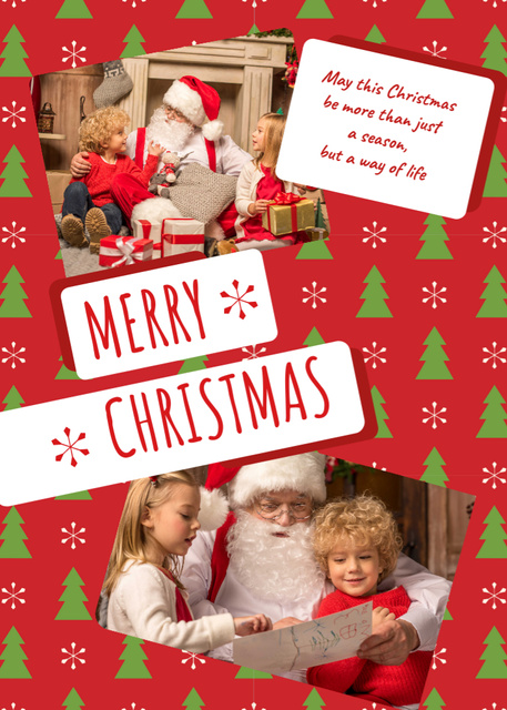 Festive Christmas Greeting With Kids and Santa Claus Postcard 5x7in Vertical tervezősablon