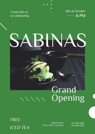 Plantilla de diseño de Green ice-cream ball at Cafe opening Invitation 