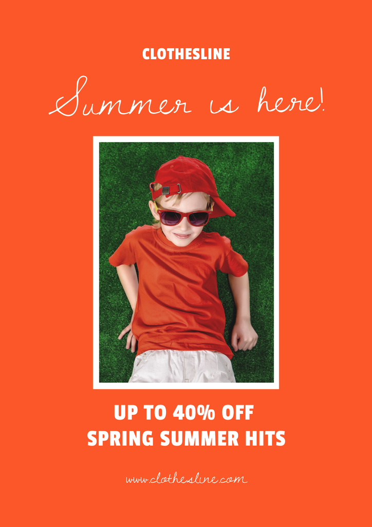 Summer Sale Announcement with Cute Kid Poster Design Template