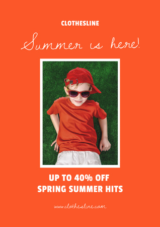 Summer Sale Announcement with Cute Kid Poster Design Template