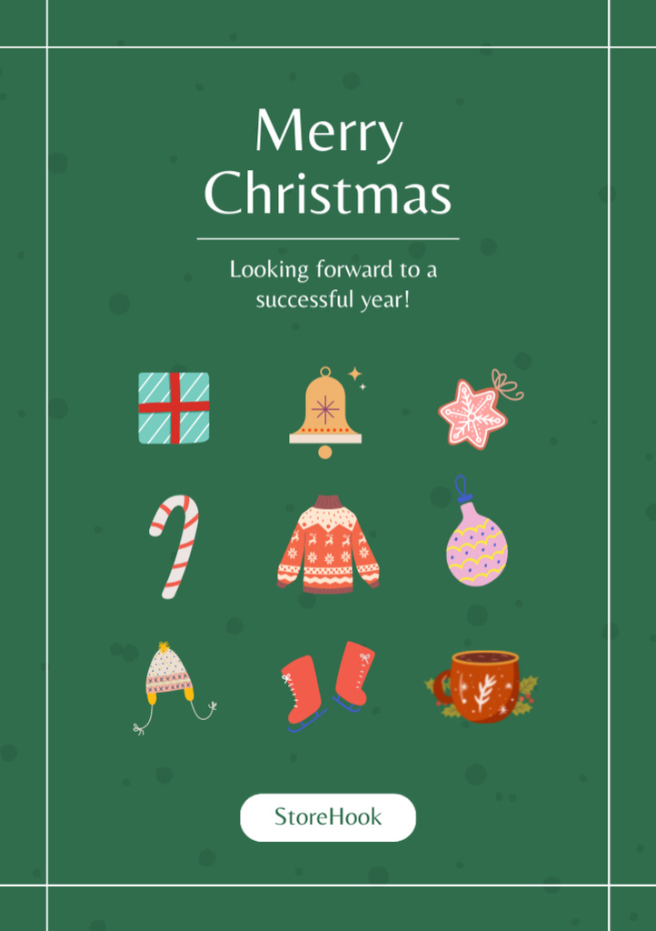 Christmas Invigorated Greeting with Holiday Items Postcard A5 Vertical Design Template