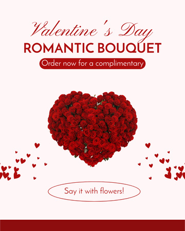 Stunning Heart Shaped Roses Bouquet Due Valentine's Day Offer Instagram Post Vertical Design Template