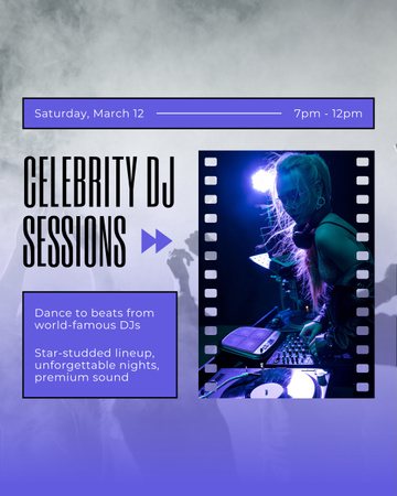 Announcement about DJ Session with Fashionable Music Instagram Post Vertical Design Template