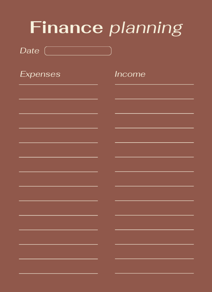 Financial Planning Planner In Brown With Lines Notepad 4x5.5in – шаблон для дизайна