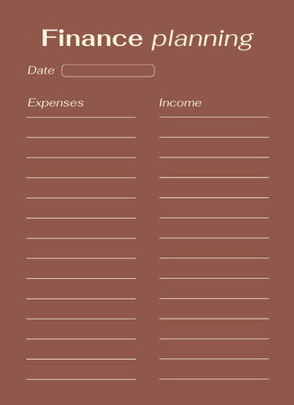 Financial Planning Planner In Brown With Lines Notepad 4x5.5in – шаблон для дизайну