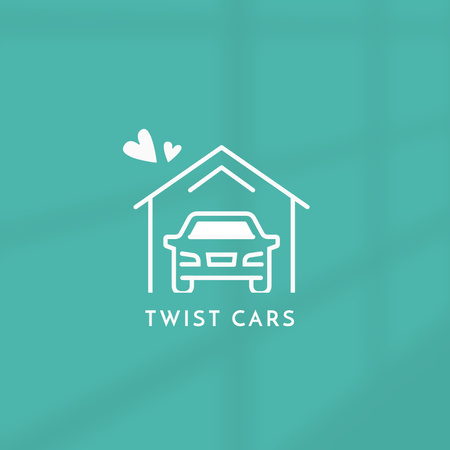 Emblem with Car in Garage on Green Logo Design Template
