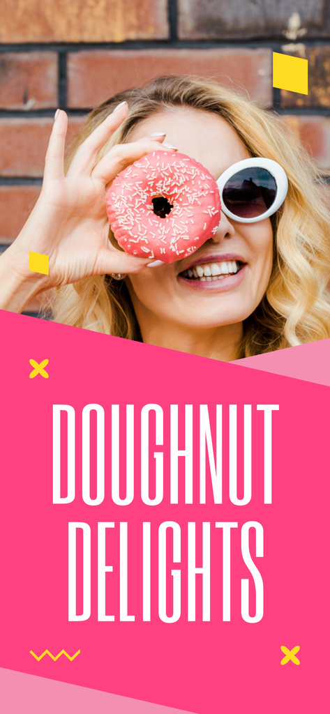 Stylish Young Woman with Appetizing Donut Snapchat Geofilter Šablona návrhu