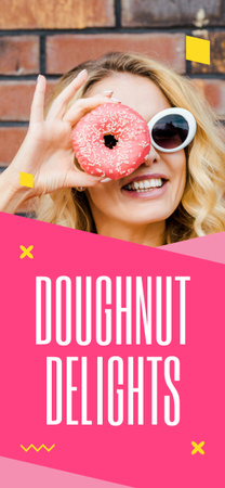 Mulher jovem elegante com donut apetitoso Snapchat Geofilter Modelo de Design