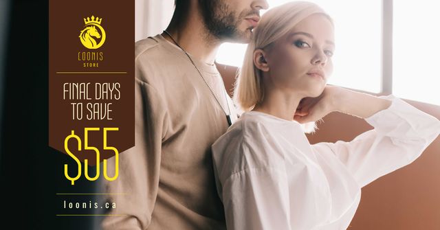 Fashion Ad Couple in Light Clothes Facebook AD Design Template