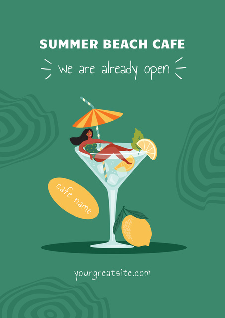 Beach Cafe Ad on Green Poster Tasarım Şablonu