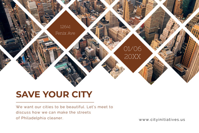 Urban Event Ad with Collage of City Buildings Flyer 4x6in Horizontal Modelo de Design