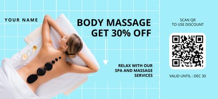Spa Salon Ad with Woman Getting Hot Stone Massage Coupon 3.75x8.25in Design Template