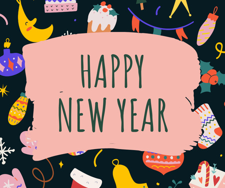 Cute New Year Greeting Facebookデザインテンプレート