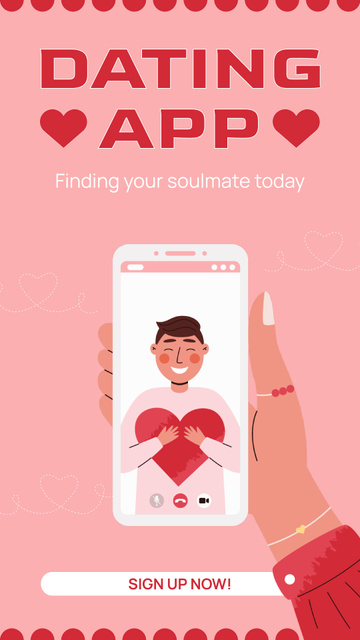 Cute Dating App Advertising in Pink Instagram Storyデザインテンプレート