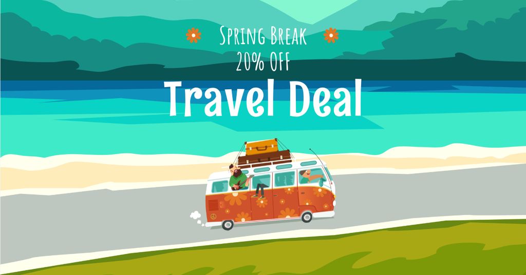 Spring Break Travel Offer with Bus Facebook AD Šablona návrhu
