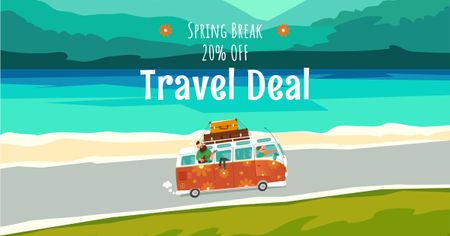 Plantilla de diseño de oferta de viajes de vacaciones de primavera con autobús Facebook AD 