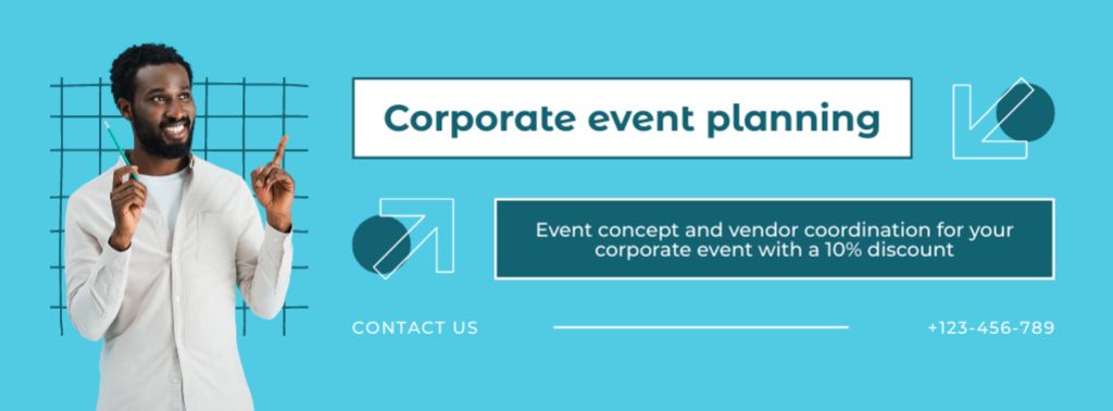 Designvorlage Corporate Event Planning Services with Young Black Man für Facebook cover