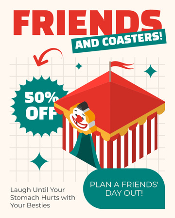 Tent With Clown And Discount On Pass To Amusement Park Instagram Post Vertical Design Template