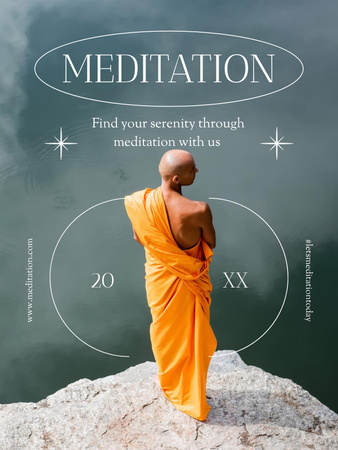 Meditation with Tibetan Monk in Orange Poster US Design Template
