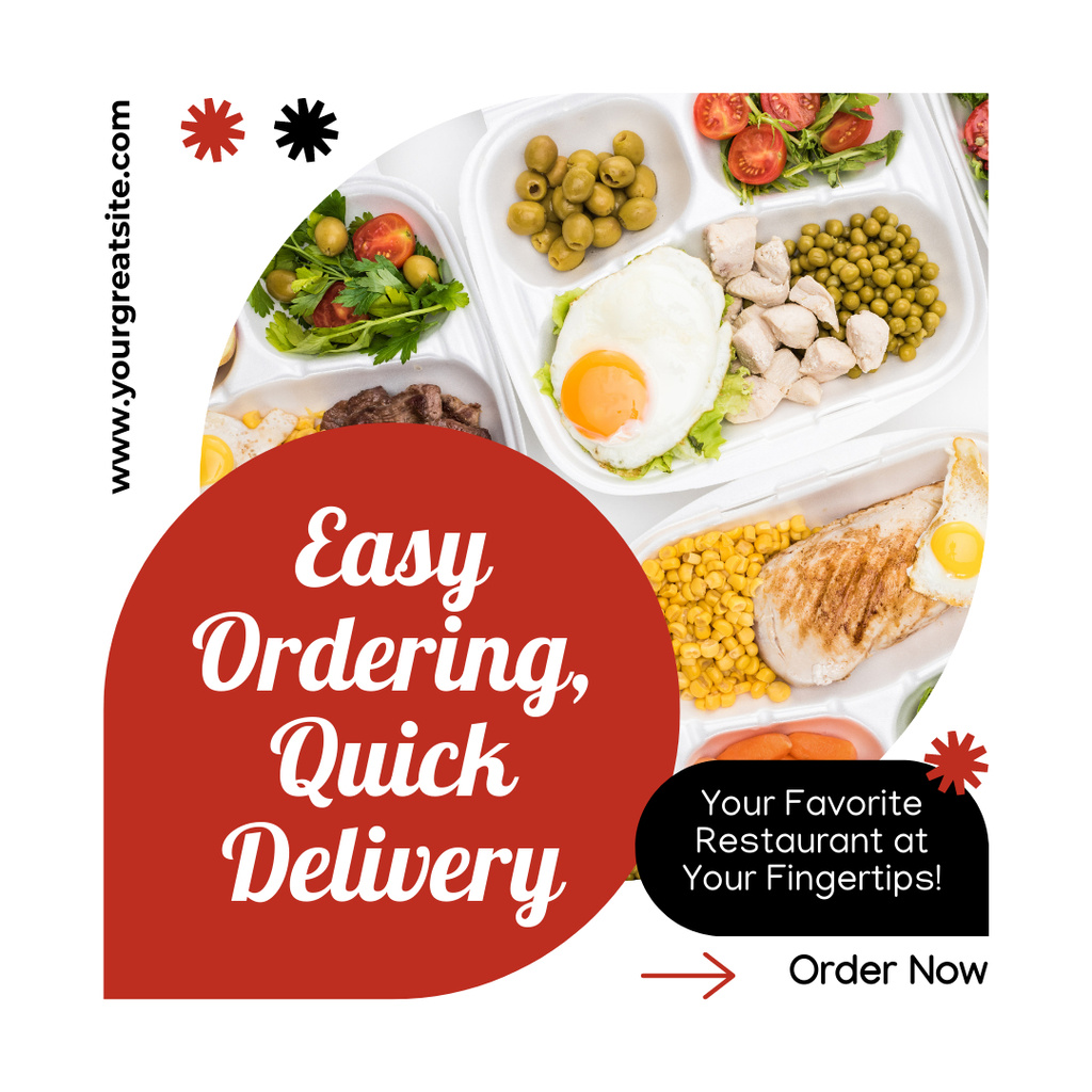 Offer of Easy Ordering and Quick Food Delivery Instagram AD – шаблон для дизайна
