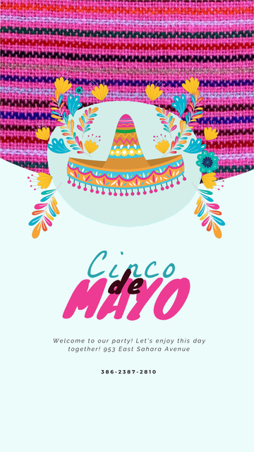 Cinco de Mayo Mexican Sombrero in Flowers Instagram Video Storyデザインテンプレート