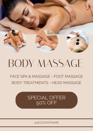 Special Offer for Body Massage and Spa Visiting Poster Design Template