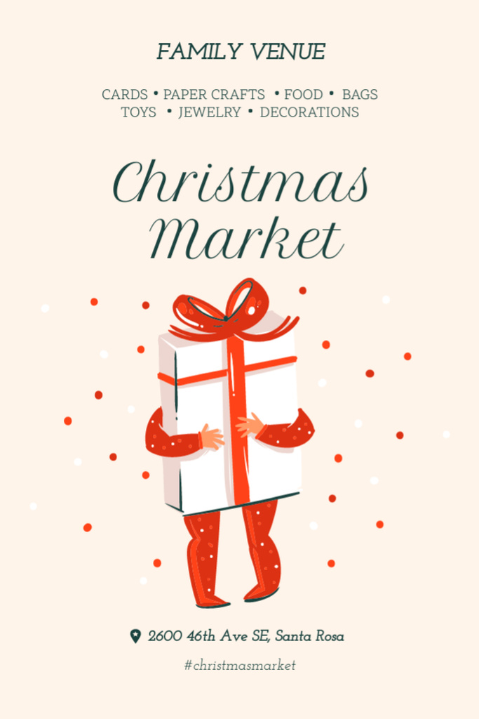 Christmas Market Invitation with Gift Box Flyer 4x6in Design Template