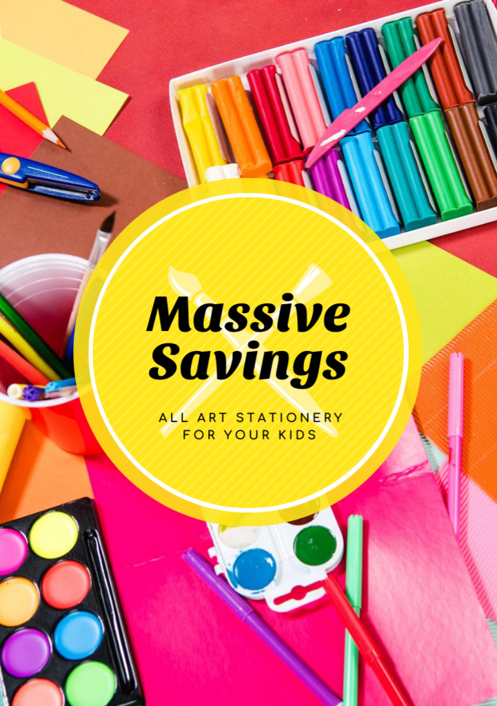 Colorful School Supplies And Stationery Sale Offer Flyer A5 Modelo de Design