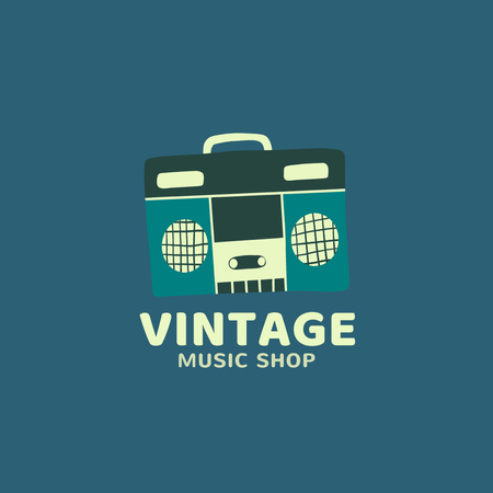 Music Shop Ad with Vintage Tape recorder Logo Design Template