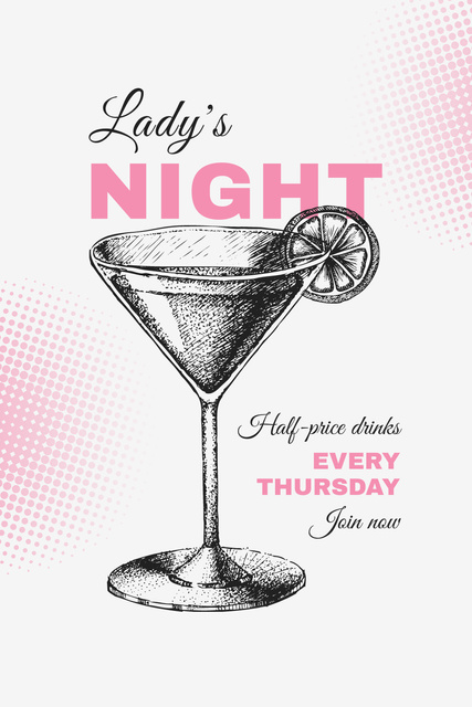 Szablon projektu Fine Cocktails on Lady's Night on Tuesdays Pinterest