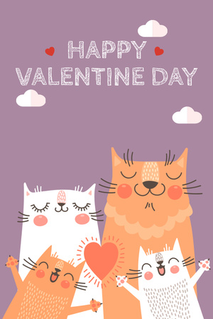 Happy Valentines Day with Cute Cat Family Pinterest Design Template