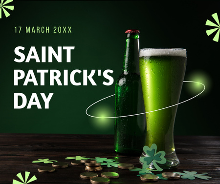 Plantilla de diseño de St. Patrick's Day Party with Beer Glass Facebook 