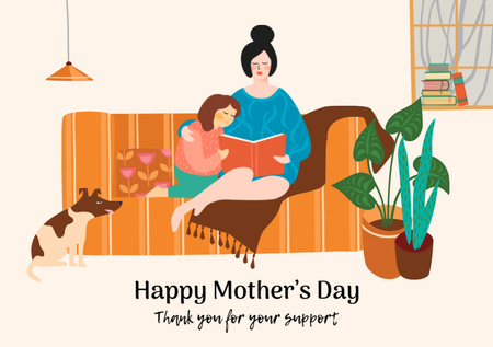 Happy Mother's Day Greeting With Illustration Postcard A5 Design Template