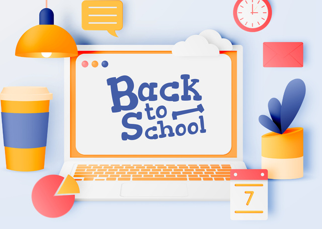 Back to School with Illustration of Laptop Postcard Design Template