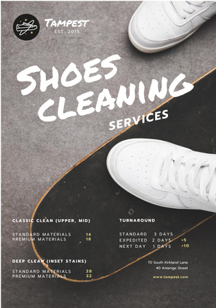 Ontwerpsjabloon van Poster 28x40in van Shoes Cleaning Services Ad with Sportsman on Skateboard