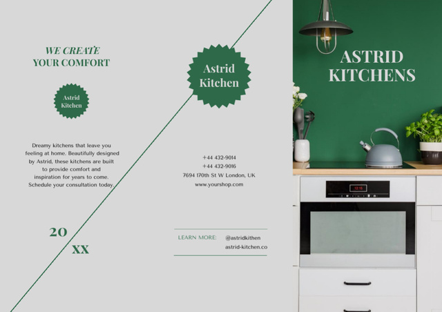 Ontwerpsjabloon van Brochure van Exquisite Kitchen Interior Offer In White