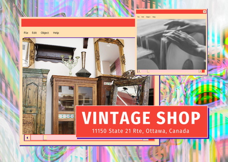 Antique Stuff Store Offer in Creative Collage Postcard 5x7in Design Template