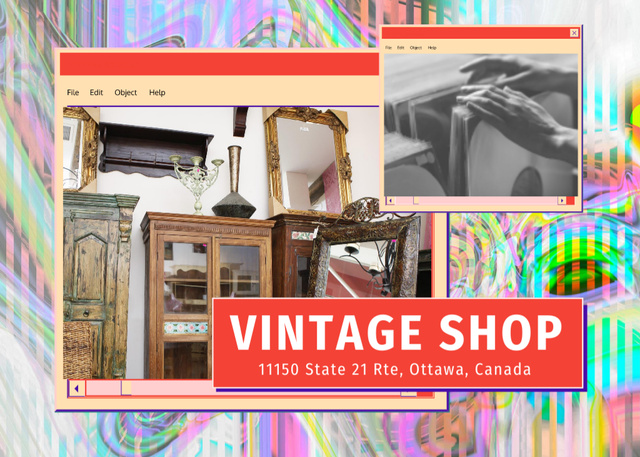 Antique Stuff Store Offer in Creative Collage Postcard 5x7in Πρότυπο σχεδίασης