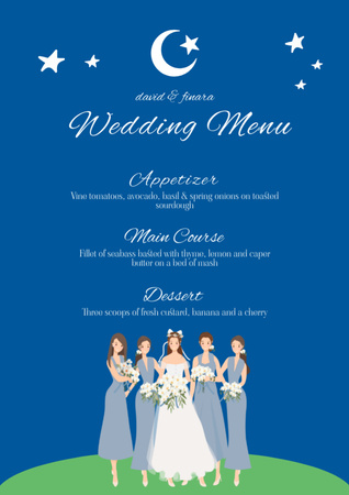 Wedding Dishes List with Bride and Bridesmaids Menu Design Template